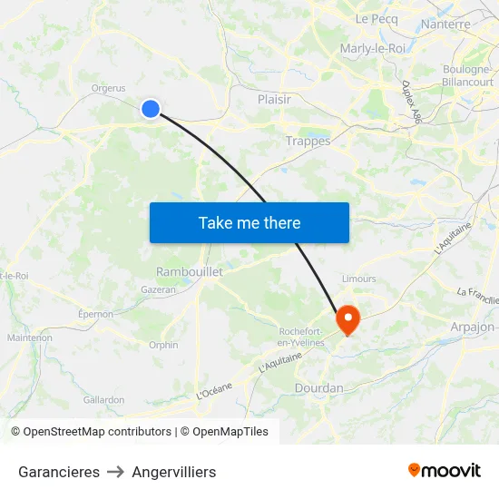 Garancieres to Angervilliers map