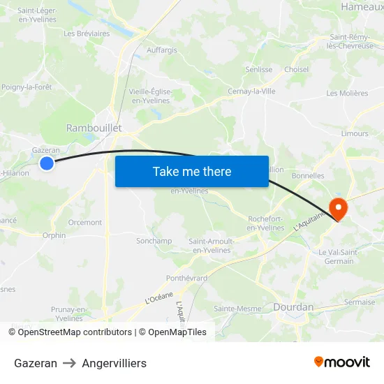 Gazeran to Angervilliers map