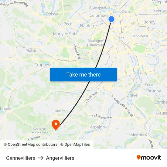 Gennevilliers to Angervilliers map