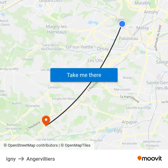 Igny to Angervilliers map