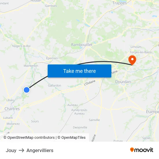 Jouy to Angervilliers map