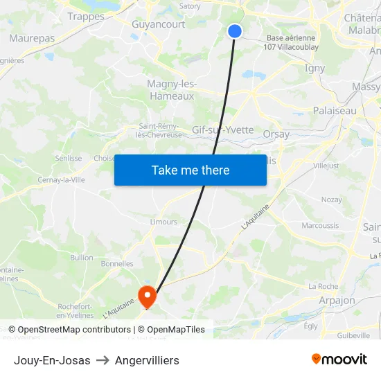 Jouy-En-Josas to Angervilliers map