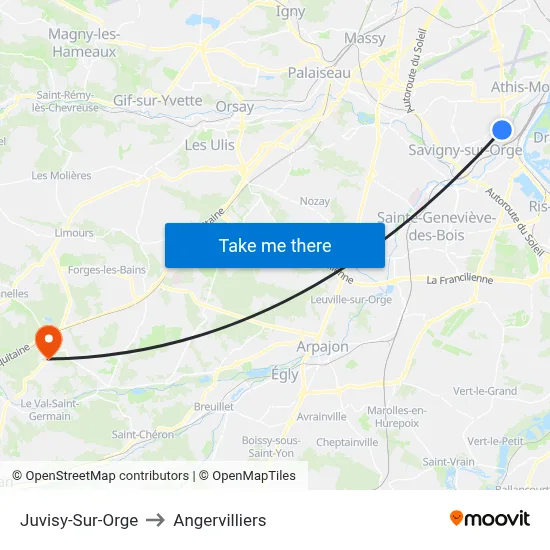 Juvisy-Sur-Orge to Angervilliers map