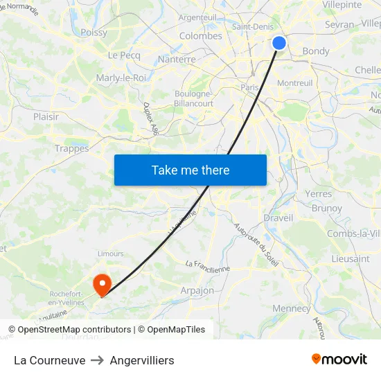La Courneuve to Angervilliers map