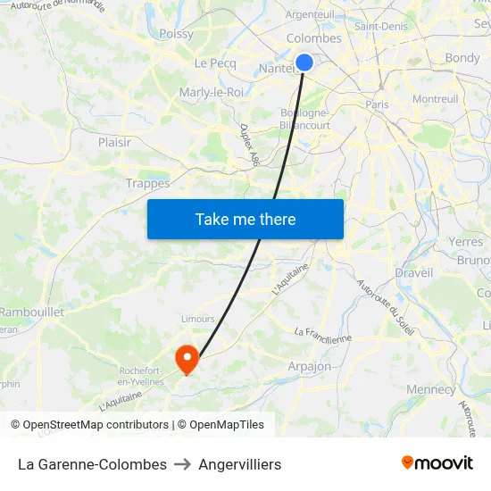 La Garenne-Colombes to Angervilliers map