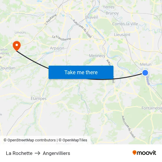 La Rochette to Angervilliers map