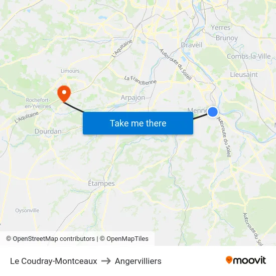 Le Coudray-Montceaux to Angervilliers map