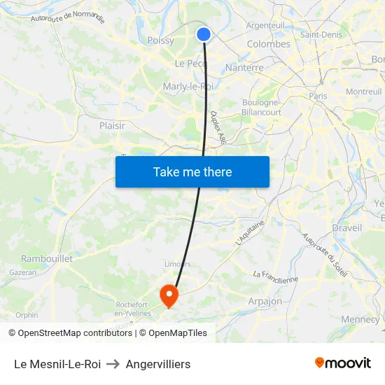 Le Mesnil-Le-Roi to Angervilliers map