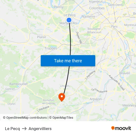 Le Pecq to Angervilliers map