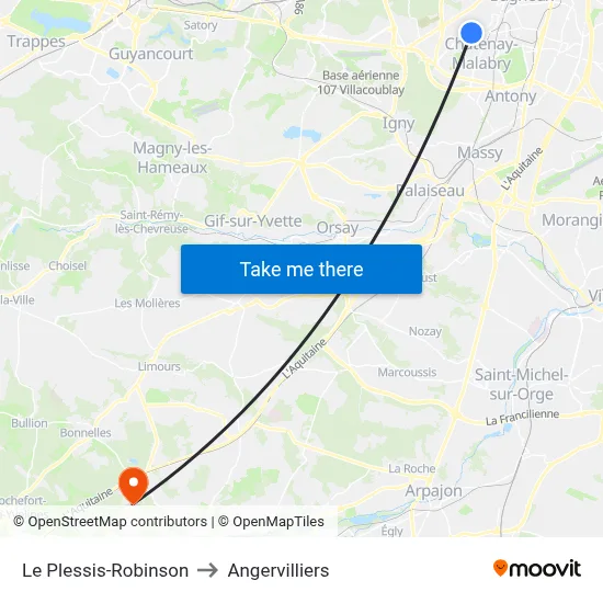 Le Plessis-Robinson to Angervilliers map