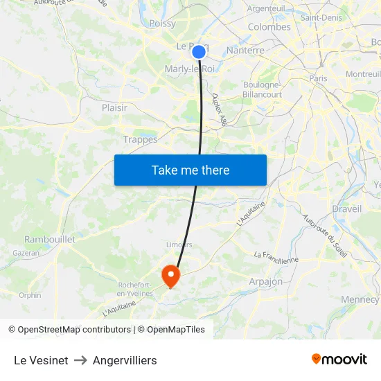 Le Vesinet to Angervilliers map