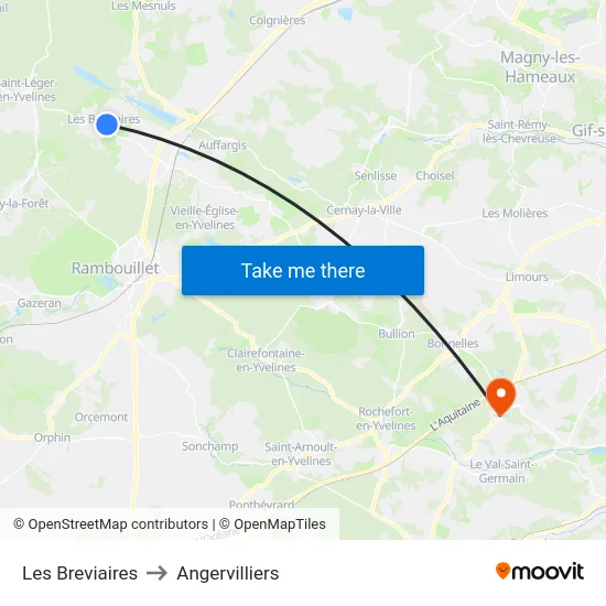 Les Breviaires to Angervilliers map