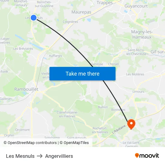 Les Mesnuls to Angervilliers map