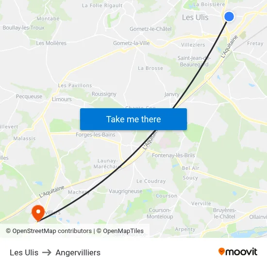 Les Ulis to Angervilliers map