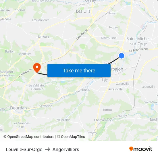 Leuville-Sur-Orge to Angervilliers map