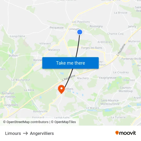 Limours to Angervilliers map