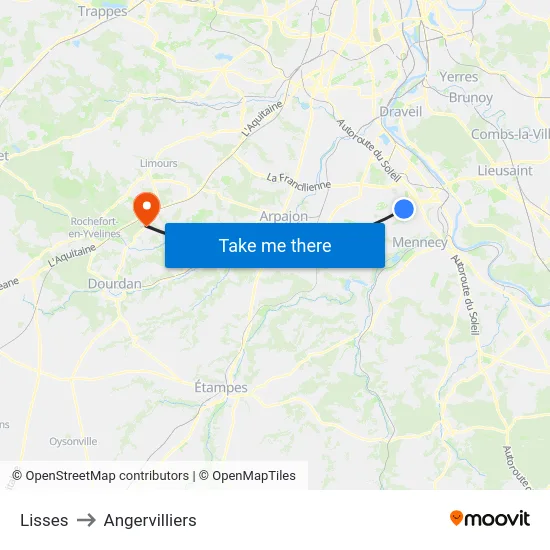 Lisses to Angervilliers map