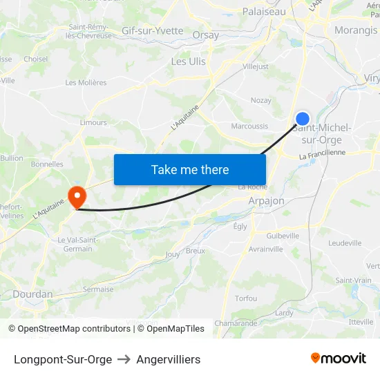 Longpont-Sur-Orge to Angervilliers map