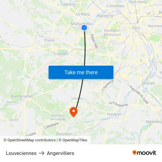 Louveciennes to Angervilliers map