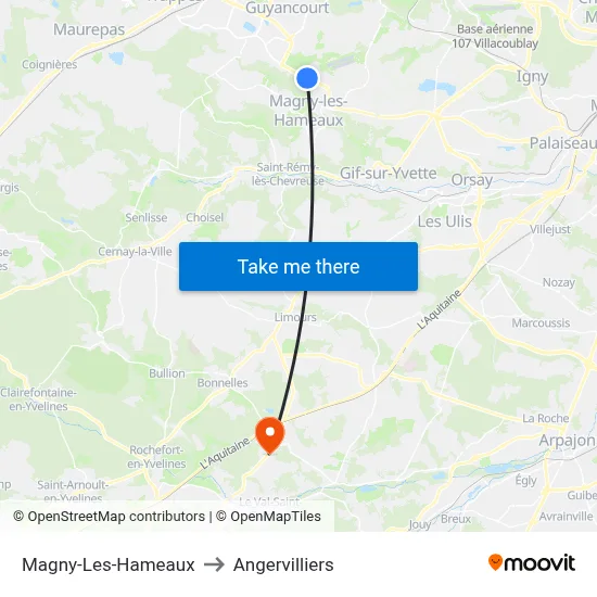 Magny-Les-Hameaux to Angervilliers map