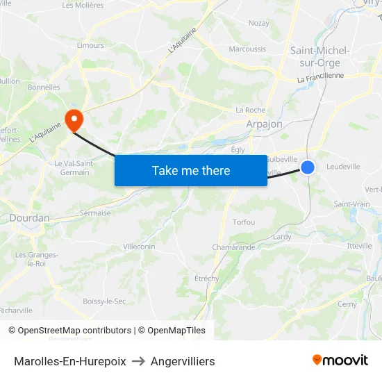 Marolles-En-Hurepoix to Angervilliers map