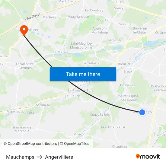 Mauchamps to Angervilliers map