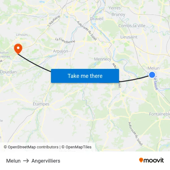 Melun to Angervilliers map