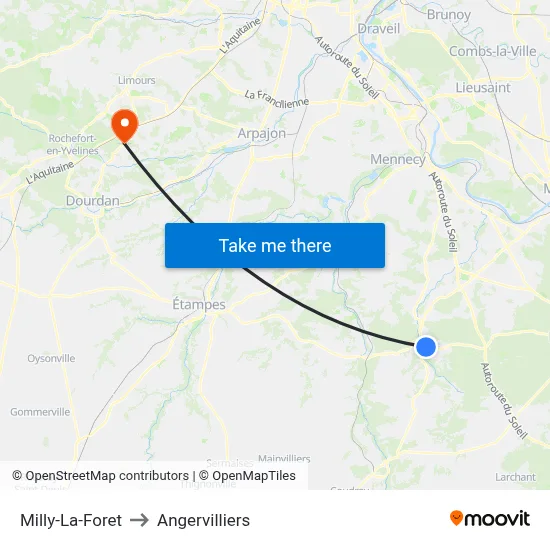 Milly-La-Foret to Angervilliers map