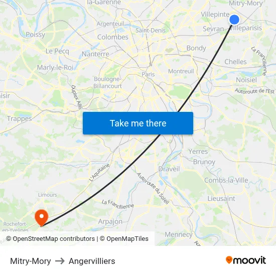 Mitry-Mory to Angervilliers map
