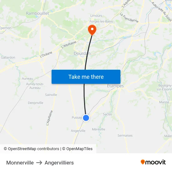 Monnerville to Angervilliers map