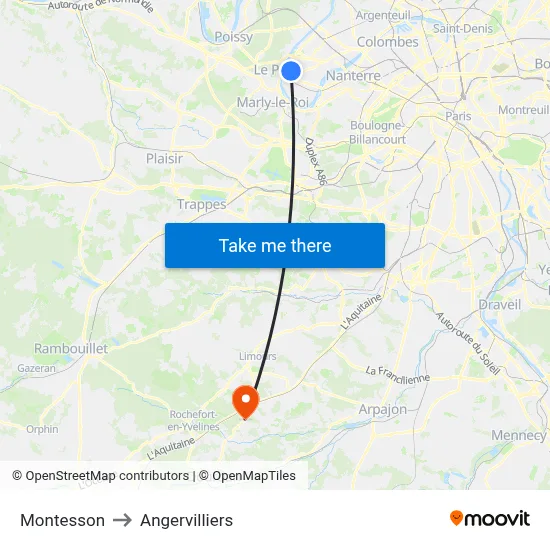 Montesson to Angervilliers map