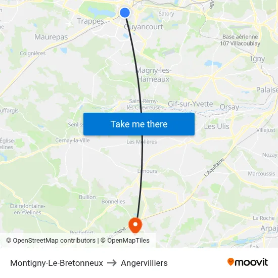 Montigny-Le-Bretonneux to Angervilliers map