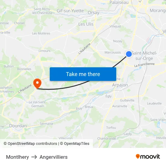 Montlhery to Angervilliers map