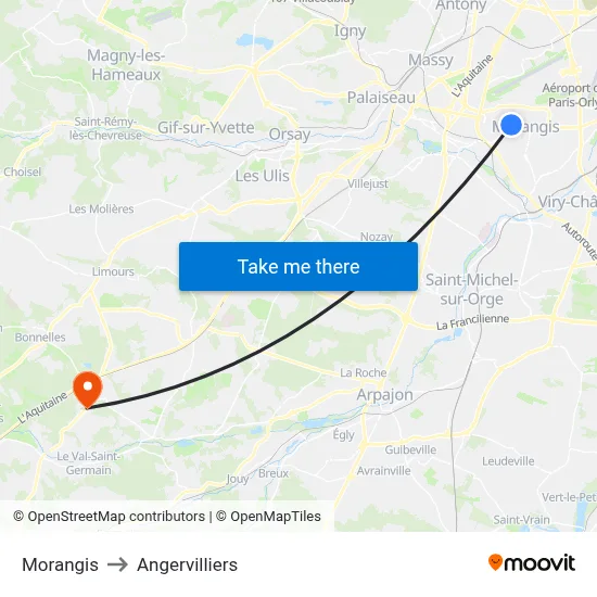 Morangis to Angervilliers map