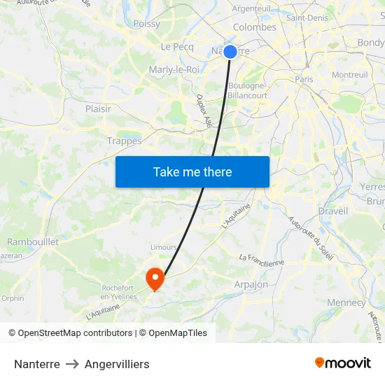 Nanterre to Angervilliers map