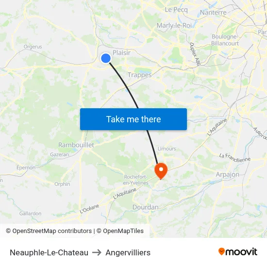 Neauphle-Le-Chateau to Angervilliers map