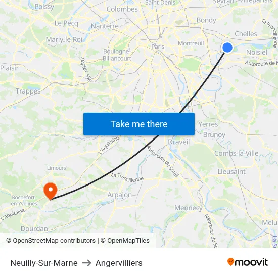 Neuilly-Sur-Marne to Angervilliers map