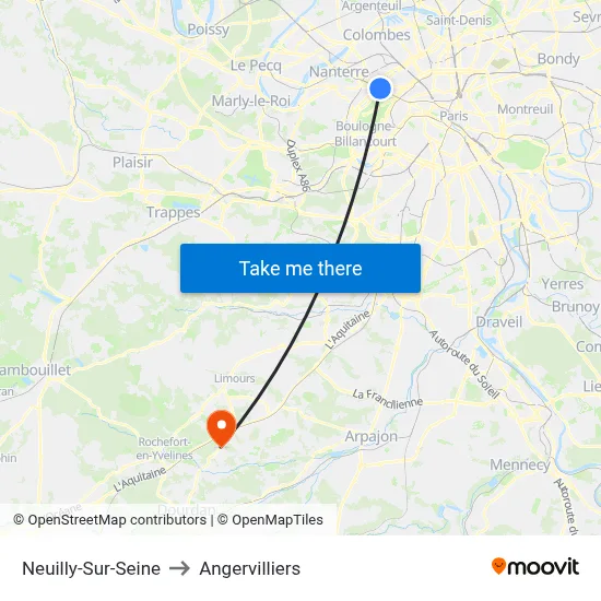 Neuilly-Sur-Seine to Angervilliers map