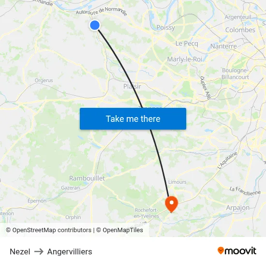 Nezel to Angervilliers map