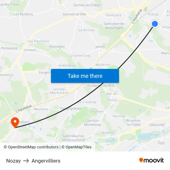 Nozay to Angervilliers map