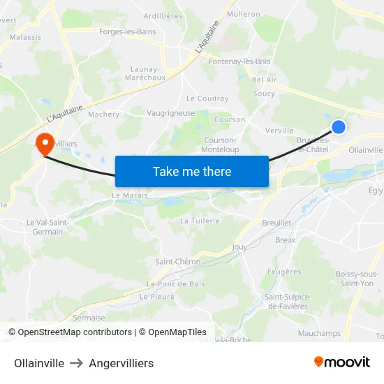 Ollainville to Angervilliers map