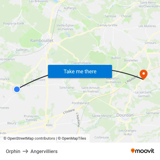 Orphin to Angervilliers map