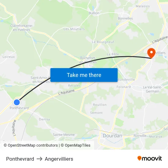 Ponthevrard to Angervilliers map