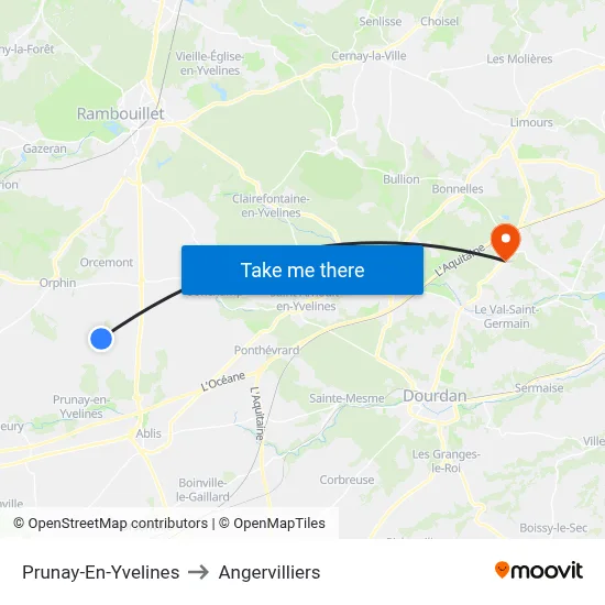 Prunay-En-Yvelines to Angervilliers map