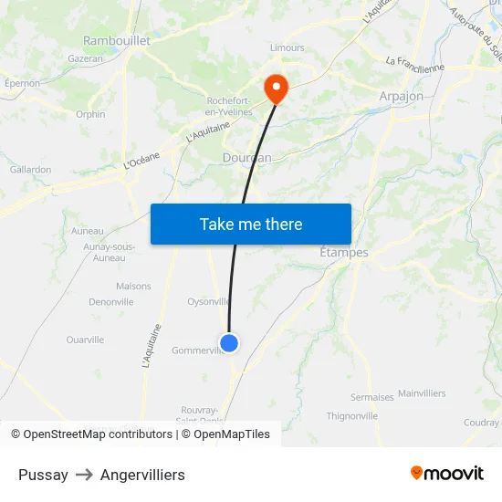 Pussay to Angervilliers map