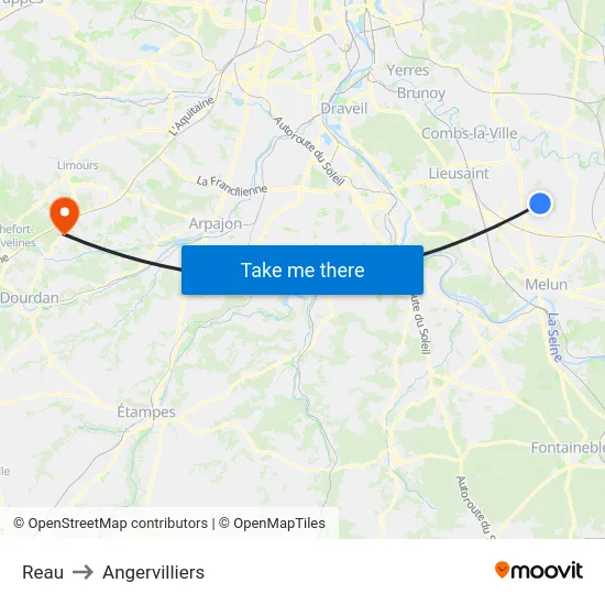 Reau to Angervilliers map