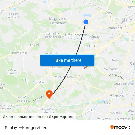 Saclay to Angervilliers map