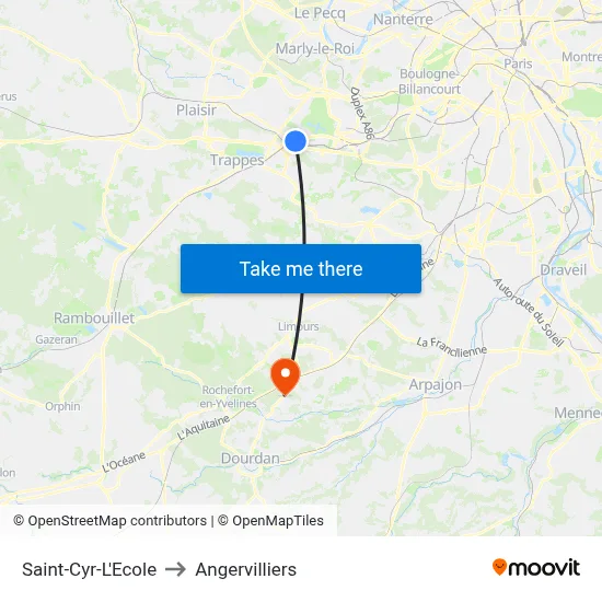Saint-Cyr-L'Ecole to Angervilliers map