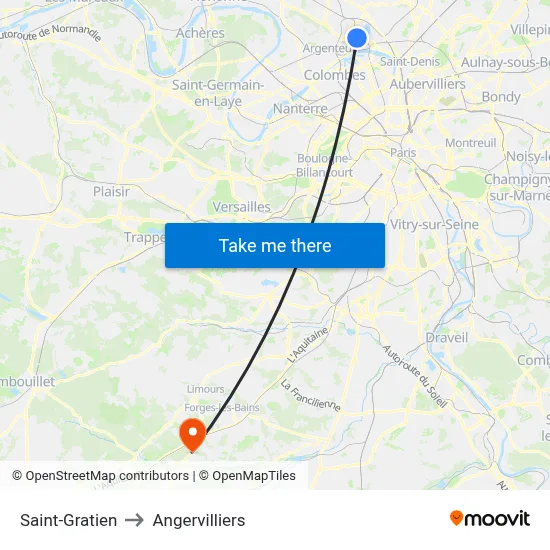 Saint-Gratien to Angervilliers map