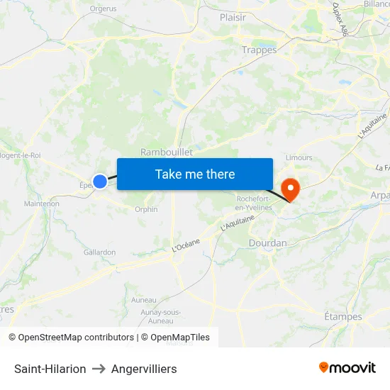 Saint-Hilarion to Angervilliers map